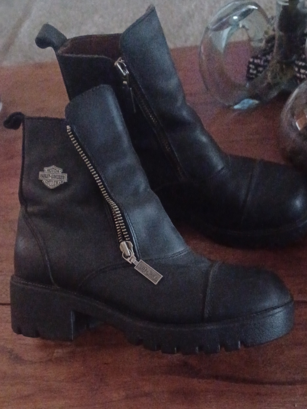 Harley-Davidson Black Leather Side-Zip Platform Boots